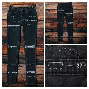 Levis Jeans Size 27 Low Rise Skinny Striped Paint Splatter Black Denim Stretch